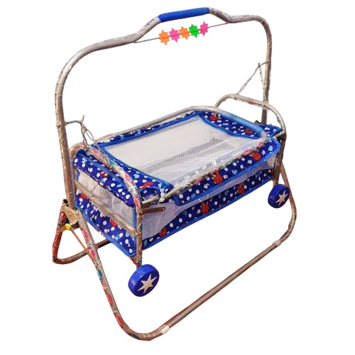 New Born Mosquito Baby Swing Cradle - Metal Frame, Blue | Built-in Mosquito Net, Gentle Swinging, Stable Frame