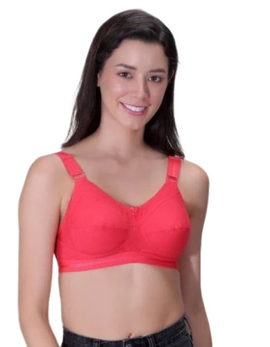 Plain Cotton Bra - Cotton, Sizes 28b-46d, Red, Non-Padded, Fine Straps, Breathable, Skin-Friendly