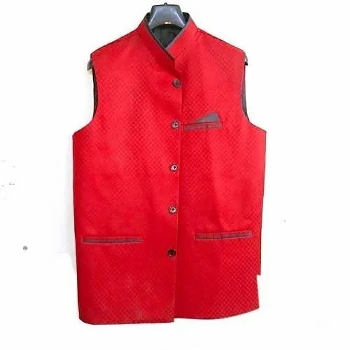 Red Sleeveless Nehru Jacket