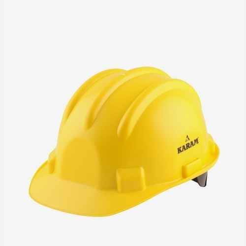 Safety Helmet - Plastic, Yellow | Impact Resistant, Lightweight, Adjustable Strap, Ventilated, Shock Absorption, Heat Resistant