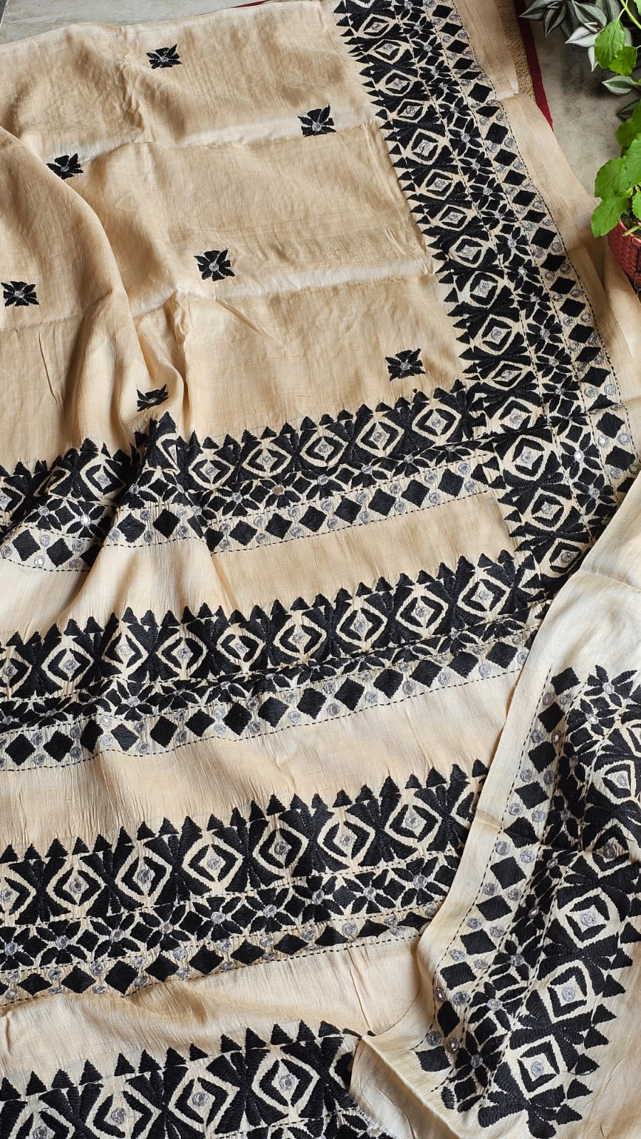 Gachi Tussar Silk Saree with Hand Embroidery Border