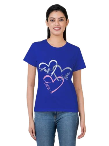 Ladies Printed T Shirt - Cotton, Customized Size, Multiple Colors | Light Weight, Breathable, Short Sleeves, Casual O-Neck