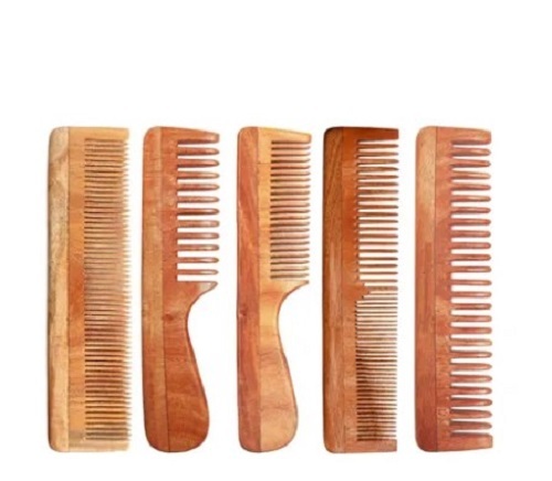 Large Size Neem Wooden Comb - Lightweight Compact Design, Brown Solid Form with Good Gripping and Smooth Edges