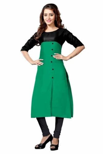Designer Green Cotton Kurti - 3/4th Sleeve, Regular Fit, Breathable | Anti UV, Quick Dry, Comfortable Fit