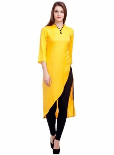 Designer Trendy Yellow Cotton Kurti