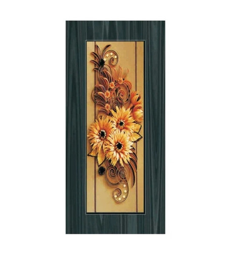 Digital Flower Printed Bathroom Door - Wooden 30mm Thickness, Laminated Finish, Brown Black | Solid Wood Frame, Swing Hinged, Kitchen Residential Door