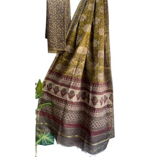 Hand Block Printed Ajarak Chanderi Cotton Sarees