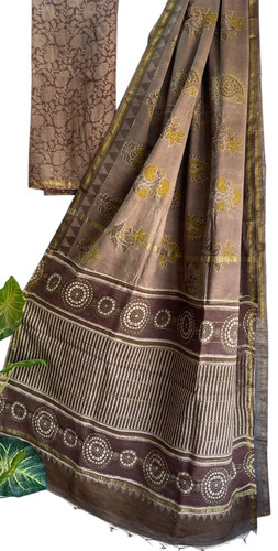 Ladies Hand Block Printed Ajarak Chanderi Cotton Saree