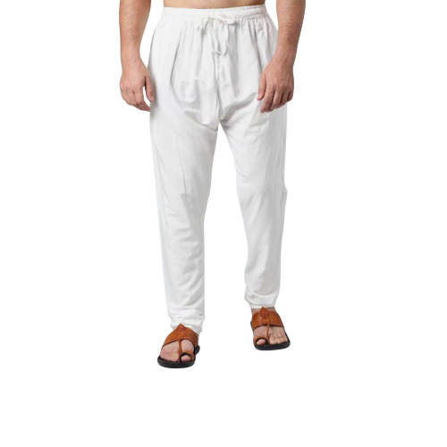 Mens Cotton Pleated Pajama - Silk Medium White, Comfortable Fit, Washable, No Fade