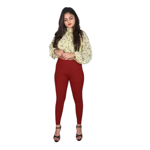 Sa-71 Red Rose Legging - Cotton Lycra, High Waist, Ankle Length | Washable, 2-Way Stretch, Skin Fit