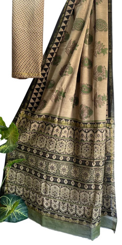 Womens Hand Block Printed Ajarak Chanderi Cotton Saree