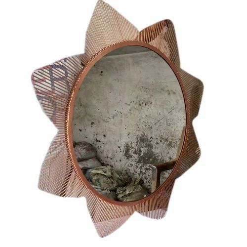 Brown Copper Wall Decor Mirror - Glass & Metal, Standard Size, Brown | Round, Eco Friendly, Stylist