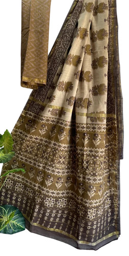 Designer Hand Block Printed Ajarak Chanderi Cotton Saree