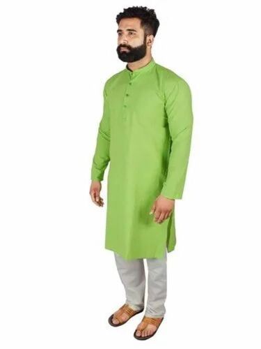 Mens Green Color Plain Kurta Pajama