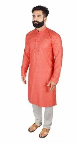 Mens Plain Peach Kurta Pajama