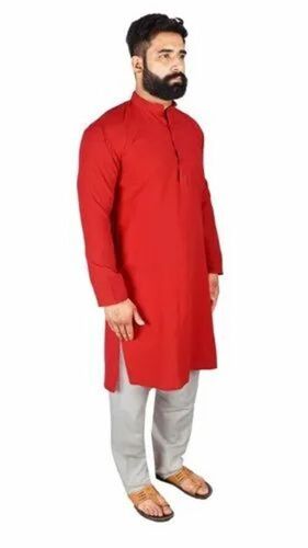 Mens Red Color Plain Kurta Pajama