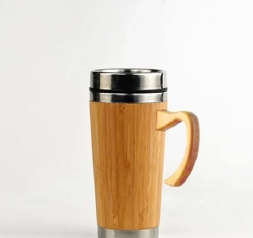 Bamboo Shell Steel Tumbler Coffee Mug With Handle