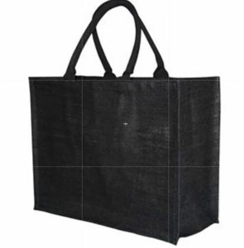 Black Jute Shopping Bag - Plain Black Jute, Rope Handle, Customized Size | Durable, Fine Finished, Eco-Friendly