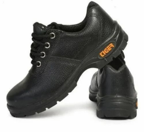Black Safety Shoes - Leather Upper, Steel Toe, Medium Heel, Black | Durable Soles, Anti-Skid, EVA PU Insole, Water-Resistant