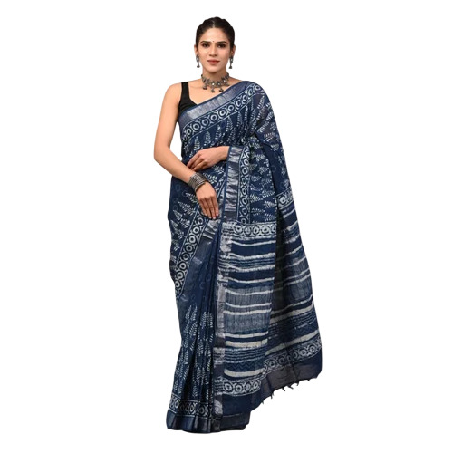 Cotton Linen Hand Block Print Saree