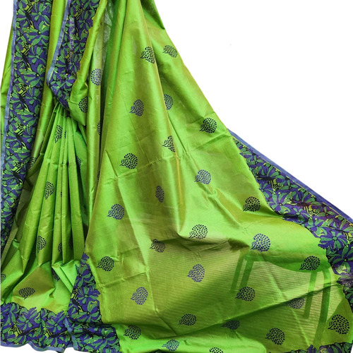 Green Pure Handloom Silk Cotton Saree - Design: Printed