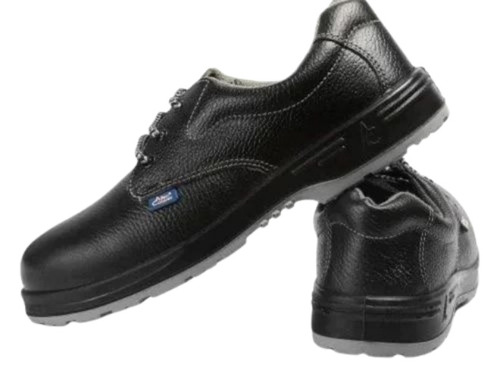 Industrial Safety Shoes - Leather Upper, Steel Toe, Black, Medium Heel | Durable Pu Rubber Sole, Eva Pu Insole, Anti-slip Grip, Water-resistant, Breathable Classic Fit