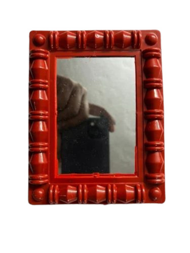 Maroon Rectangular Plastic Wall Mirror - Size: 12X8 Inches