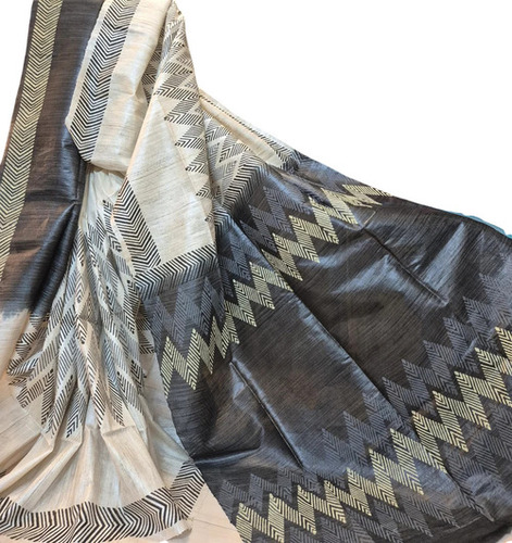 Off White Pure Tussar Ghicha Silk Sarees