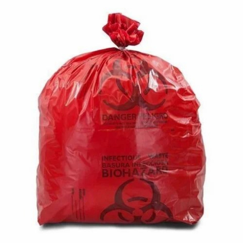 Red Biohazard Bags - Plastic, Standard Size, Red | Eco Friendly, Disposable, Water Resistant, Comfortable to Hold