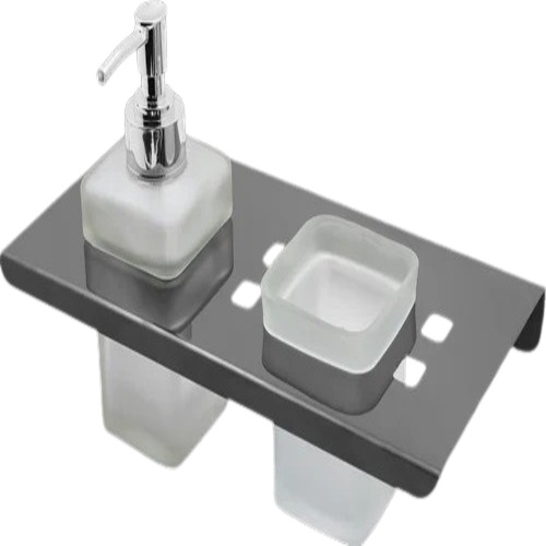 01 Glass Tumbler Holder - Glass 15.7 cm Silver Stainless Steel | Wall-Mounted Double Tumbler Glossy Satin Finish 1 Year Warranty