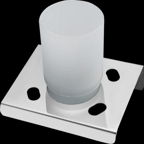 03 Glass Tumbler Holder Round - Stainless Steel, Single Tumbler 1000ml, Silver | Glossy Satin Finish, Wall Mounted