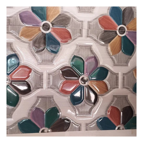 14mm Floral Ceramic Wall Tile - Glossy, Square, Multi Color, Wear-Resistant, Matt Surface