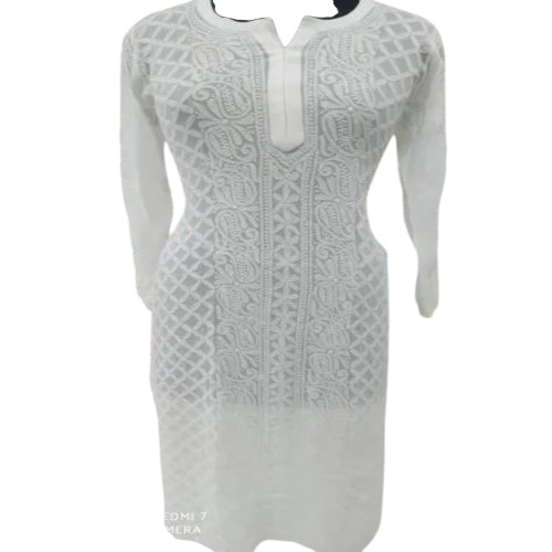 3/4 Sleeves Ladies Red Chikankari Kurti