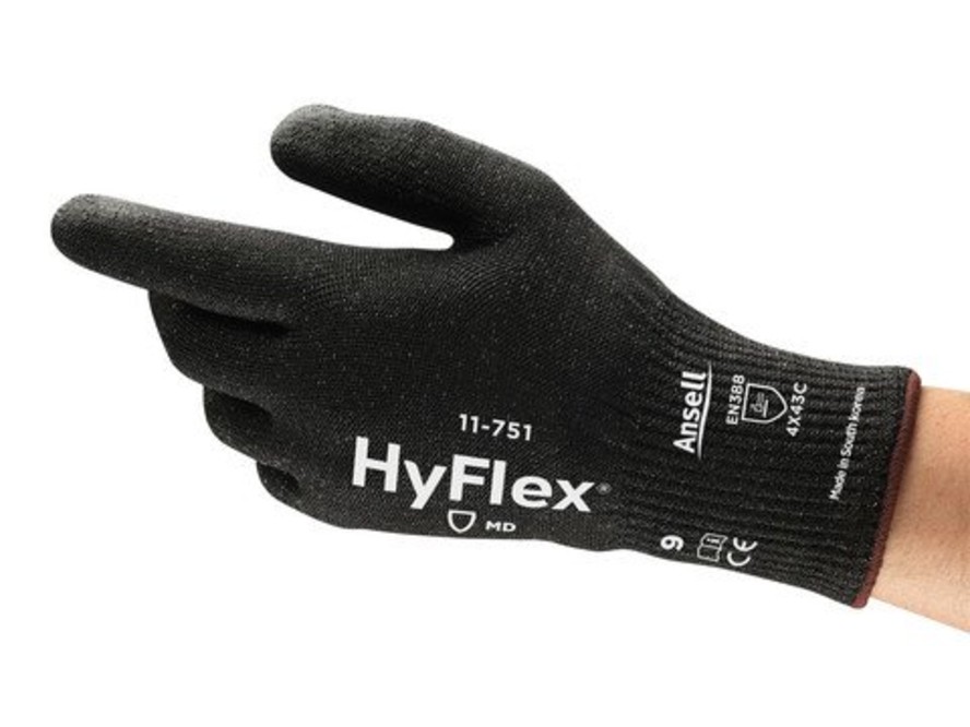 Ansell Hyflex 11-751 Pu Coating Dirt Masking Safety Gloves - Color: Black