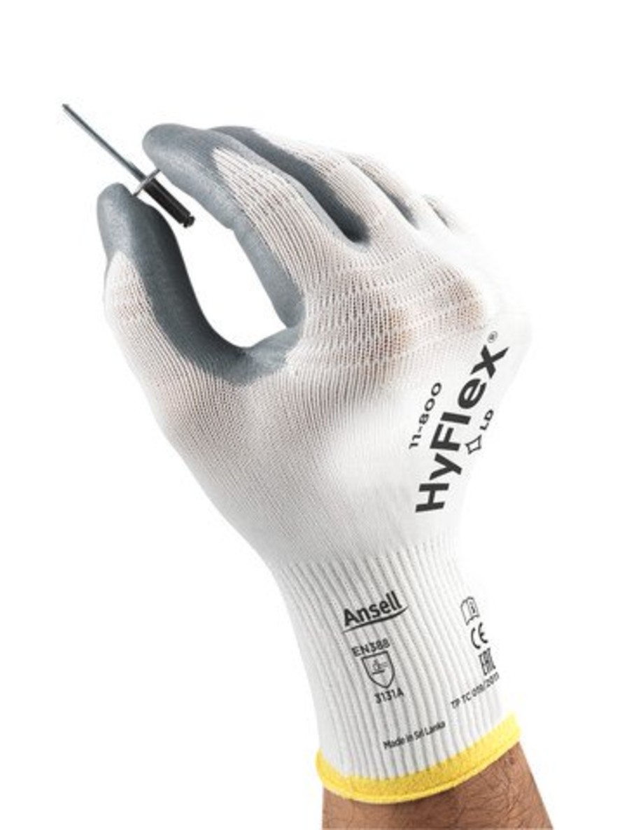 Ansell Hyflex 11-800 Eco Friendly Safety Gloves - Color: White And Grey