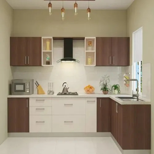 Glossy Wooden L Shape Modular Kitchen