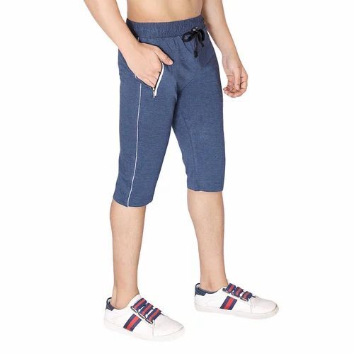 Men Blue Hosiery Cotton Capri