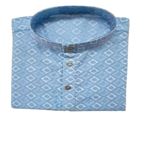 Men Chikan Kurta - Cotton, L to XXL, Sky Blue, Long Sleeve, Embroidered | Button Closure, Straight Collar, Anti Wrinkle, Breathable, Comfortable