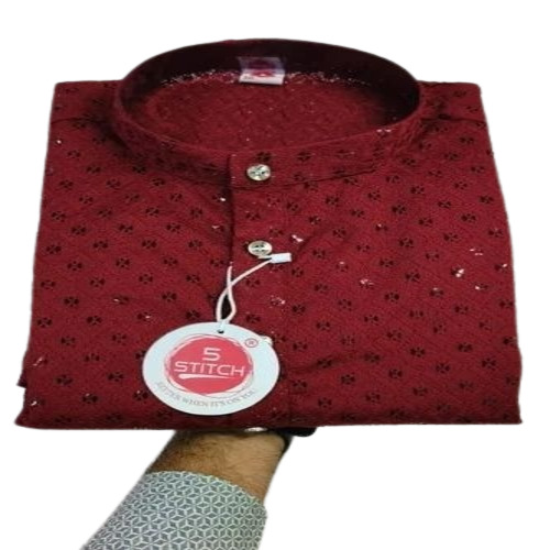 Men Embroidery Work Kurta - Silk, Long Sleeve, Maroon | Anti Wrinkle, Breathable, Fancy, Comfortable