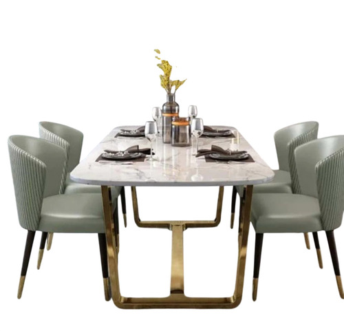 White And Gold Stainless Steel Dining Table