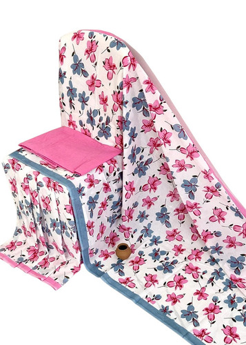 White Block Print Pure Cotton Mulmul Saree