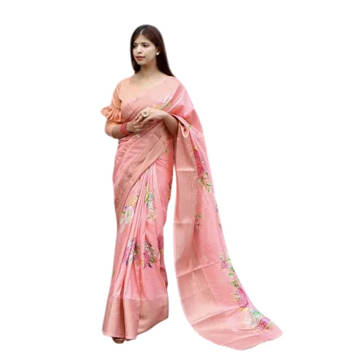 Beige Soft Silk Printed Saree