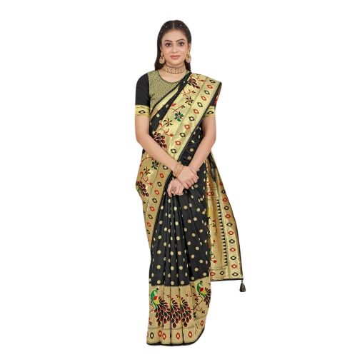 Black Pure Paithani Jacquard Silk Saree