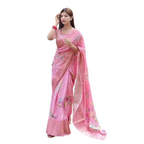 Light Pink Soft Silk Printed Saree