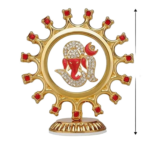 Lord Om Ganesh Car Dashboard Idol - Brass 9.5x8x4 cm Golden | Glossy Finish Lightweight 125g Plastic Packet
