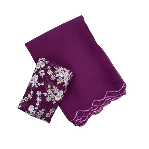 Purple Pure Georgette Saree With Designer Blouse