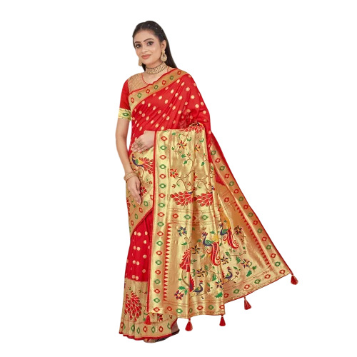 Red Pure Paithani Jacquard Silk Saree