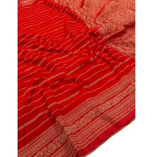 Red Pure Viscose Georgette Prined Saree
