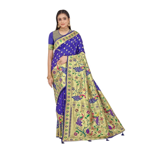 Violet Pure Paithani Jacquard Silk Saree - 6.3 Meter Dola Silk, Violet, For Wedding Winter