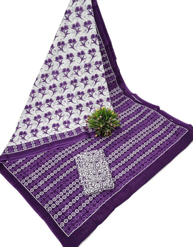 White & Purple Cotton Mulmul Saree